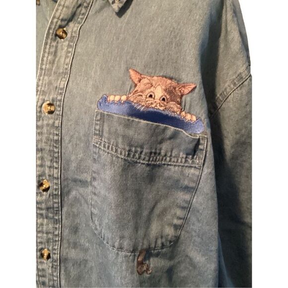 C Port Women’s Cat Jean Button Up Large Cat Lover Cotton - Picture 4 of 12